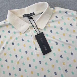 Slate & Stone Mens Pineapple Print Polo Shirt White Size Medium NEW